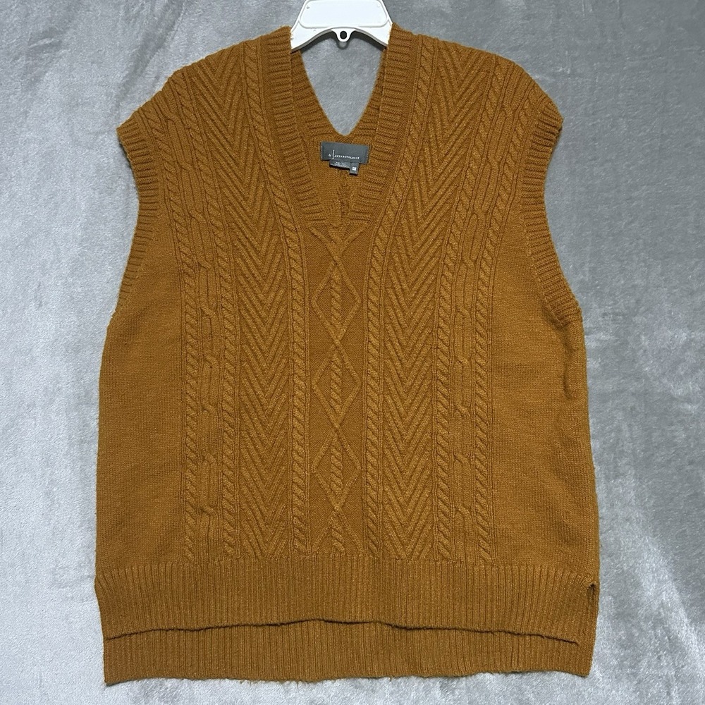 By Anthropologie Chunky Oversized Cable Knit V Neck Sweater Vest Womens One Size